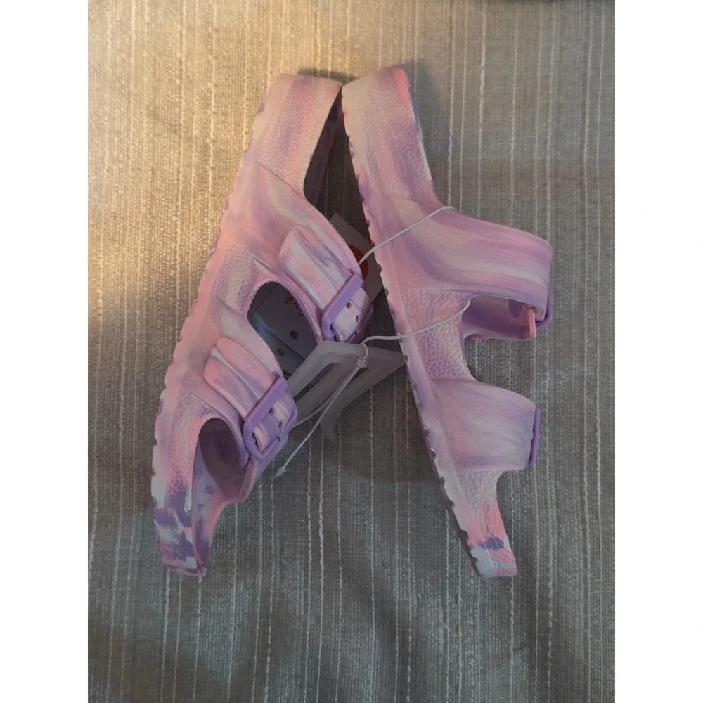 Cat & Jack Girls Purple Pink Marble Double Strap Slide Sandals Size 3 NWT